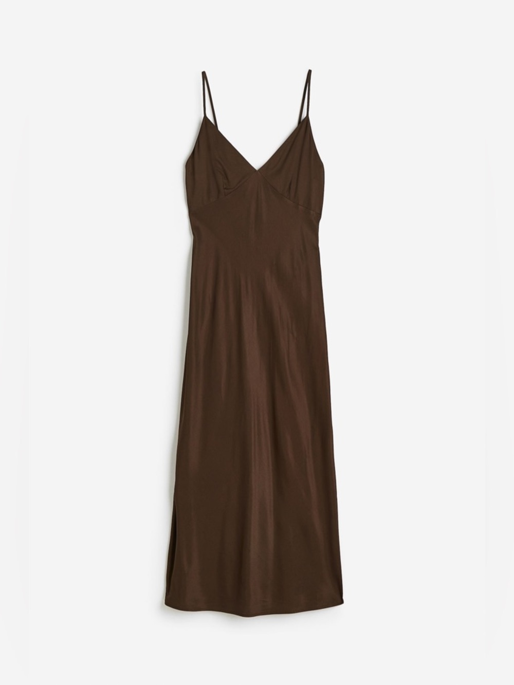 Chocolate Brown Satin Dress Midi Slip Style H&M Earthy Fairy Minimalist Viscose